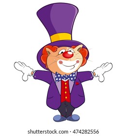Vector Illustration of a Cute Cat Clown. Cartoon Character