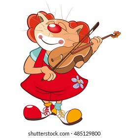 Vector Illustration of a Cute Cat Clown Violinist. Cartoon Character