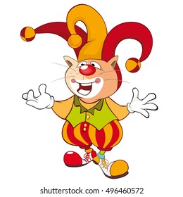 Vector Illustration of a Cute Cat Clown. Cartoon Character