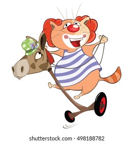 Vector Illustration of a Cute Cat Clown. Cartoon Character