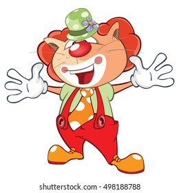 Vector Illustration of a Cute Cat Clown. Cartoon Character