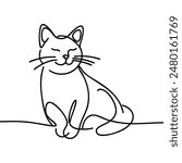 Vector illustration of cute cat continuous one line drawing