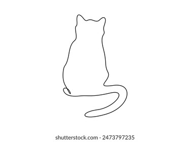 Vector illustration of cute cat continuous one line drawing. Premium vector 