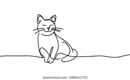 Vector illustration of cute cat continuous one line drawing