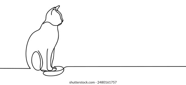 Ilustración vectorial de dibujo de una línea continua de lindo gato