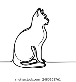 Vector illustration of cute cat continuous one line drawing