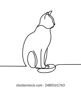 Vector illustration of cute cat continuous one line drawing