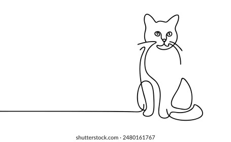 Vector illustration of cute cat continuous one line drawing
