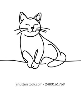 Vector illustration of cute cat continuous one line drawing