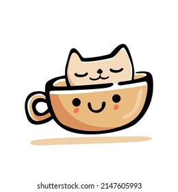 Vector illustration of a cute cat in a cup of coffee
