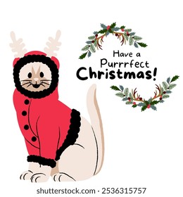 Diseño lindo del gato de la Ilustración vectorial para las Navidades y el año nuevo.