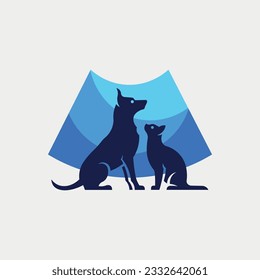 Vector illustration of cute cat and dog logo