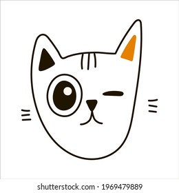 Vector illustration of a cute cat face in doodle style, isolated element on a white background. Cartoon illustration for postcards, posters, pajamas, web banners