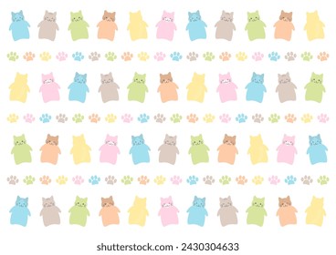 Vector illustration of cute cat and footprint pattern. Cute design in pastel colors. For backgrounds, wallpapers and fabrics.