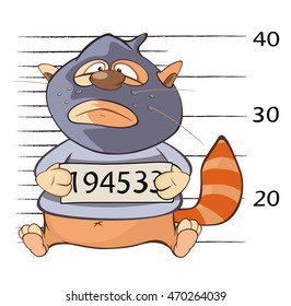 Vector Illustration Of A Cute Cat Gangster.Criminal Mug Shot. Cartoon Character