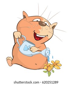 Vector Illustration of a Cute Cat  Gardener . Cartoon Character