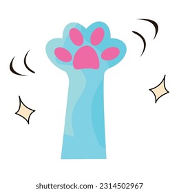 Vector illustration of cute cat hand showing greeting in flat style.