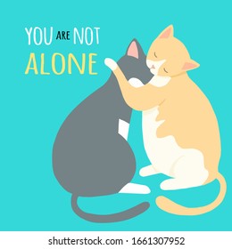 Vector illustration of a cute cat hugging. Hand draw,Cartoon illustrations greeting cards template ,Valentines card,Isolated on background .