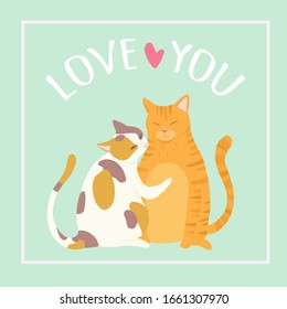 Vector illustration of a cute cat hugging. Hand draw,Cartoon illustrations greeting cards template ,Valentines card,Isolated on background .