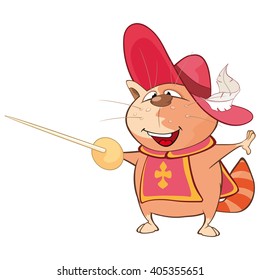 Vector Illustration of a Cute Cat. King's Musketeer. Cartoon Character