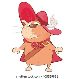 Vector Illustration of a Cute Cat. King's Musketeer. Cartoon Character