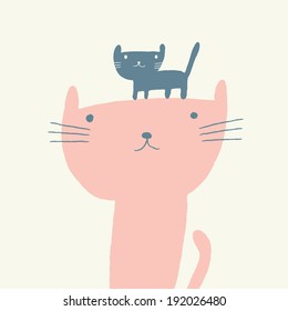 Ilustración vectorial de un gato lindo y un gatito para el día de las madres