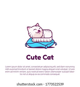 vector illustration of cute cat logo, icon, and sticker design template.
