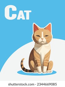 Vector illustration of a cute cat. Media for children's learning about animals. Educational media about the animal world.
