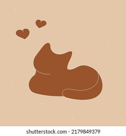 Vector illustration of a cute cat. Minimalist cat flat design. Cat silhouette. Decoration and wallpaper.