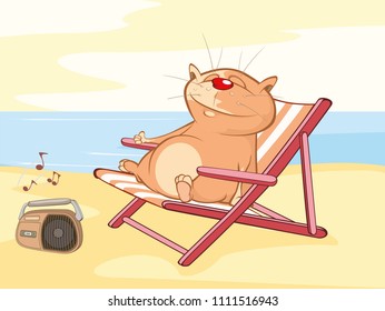 Vector Illustration of a Cute Cat. Cat on Vacation. Cartoon Character