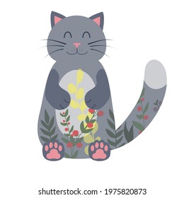 Vector illustration of a cute cat on white background