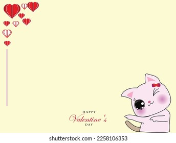 Vector illustration of a cute cat on valentine's day