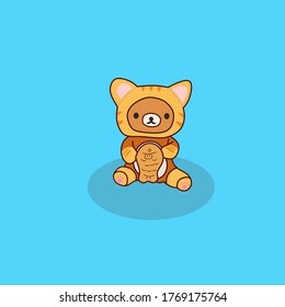 vector illustration of a cute cat. the orange cat is hugging a fish. flat design cute cats. mascot cats. wallpapers