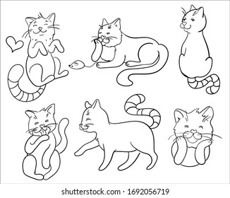 Vector Illustration Cute Cat Outline Doodle Stock Vector (Royalty Free ...