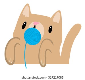 Vector illustration of a cute cat playing with a ball of wool.