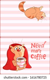 Vector Illustration of a Cute Cat and Сoffee Сup.  Post card