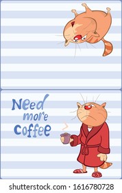 Vector Illustration of a Cute Cat and Сoffee Сup.  Post card