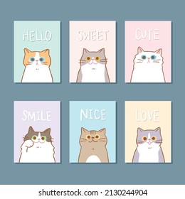 Vector Illustration of Cute Cat Postcad Set