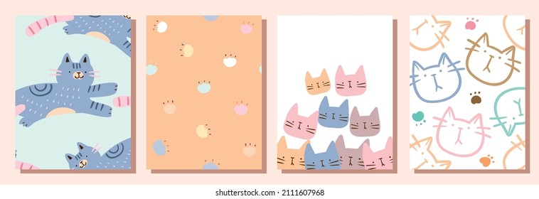 Vector Illustration of Cute Cat Postcard Set