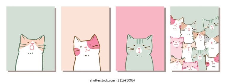 Vector Illustration of Cute Cat Postcard Set