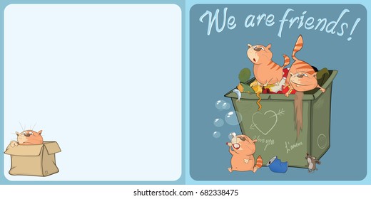 Vector Illustration of a  Cute Cat. Postcard.  