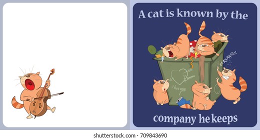 Vector Illustration of a  Cute Cat. Postcard.  