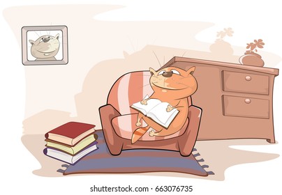 Vector Illustration of a Cute Cat is Reading a Book