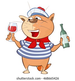 Vector Illustration of a Cute Cat Sailor. Cartoon Character