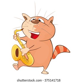 Vector Illustration of a Cute Cat  Saxophonist. Cartoon Character