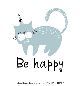 Vector illustration of a Cute cat. Scandinavian motives.