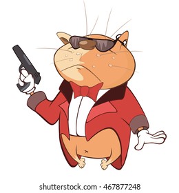 Vector Illustration of a Cute Cat Secret Agent. Cartoon Character