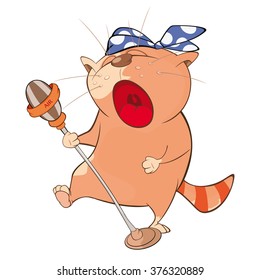 Vector Illustration of a Cute Cat Singing. Cartoon Character