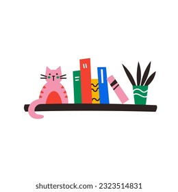 Ilustración vectorial de un lindo gato sentado en una estantería.