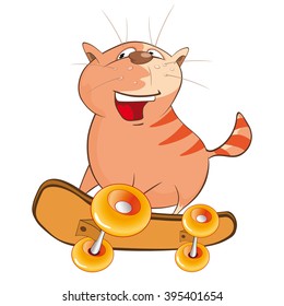 Vector Illustration of a Cute Cat Skateboarder. Cartoon Character 